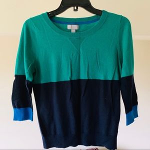 Quartered sleeves block color sweater -petite M